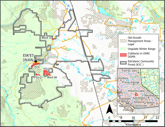 Map of investigation area near Alkali Lake in the Cariboo-Chilcotin Natural Resource District